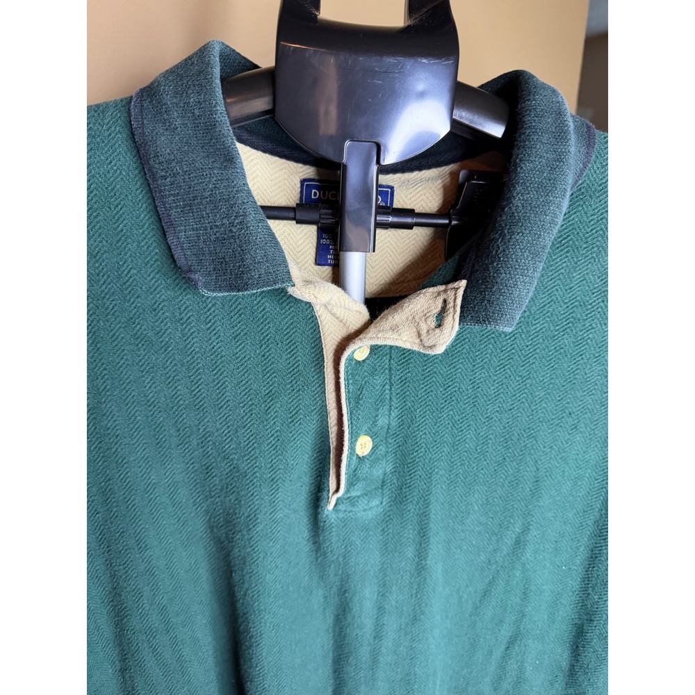 Duck Head Mens XLT Green Herringbone Polo Shirt Short Sleeve Cotton Tall